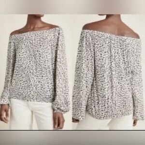 Anthropologie Small Cascais Off The Shoulder Blouse Balloon Sleeve Animal Print